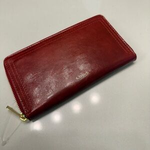 Lodis Cherry GENUINE Leather Continental Zip Around Wallet  NWOT